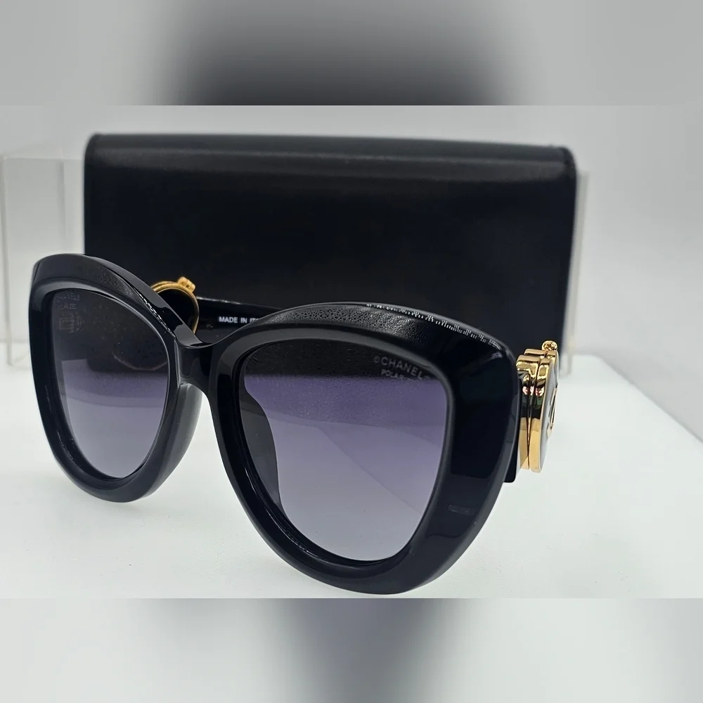 CHANEL Black and Gold Heart Sunglasses | ON HAND AND READY TO SHIP.